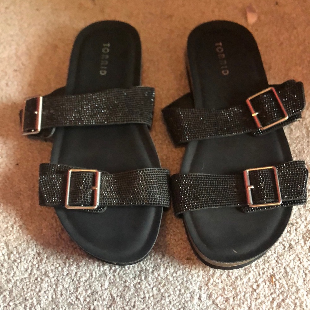 Torrid Black Double Buckle Slide Sandals